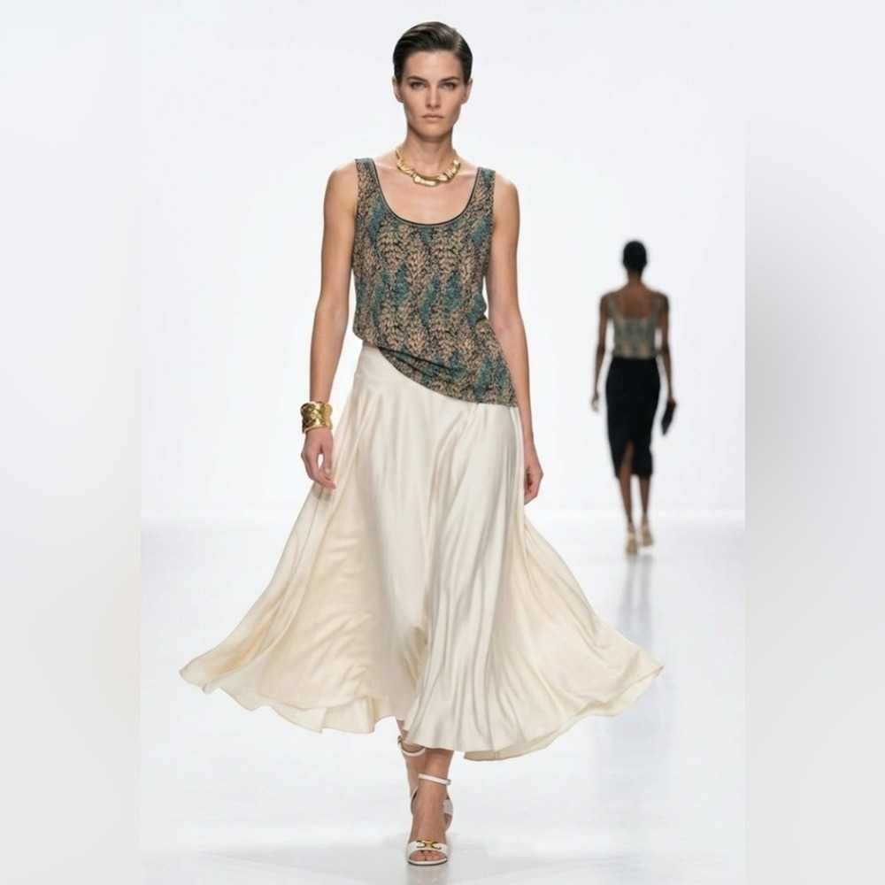 Alex Evenings Womens 1X Metallic Gold Teal Scale‎ Print Scoop Neck Tank Top Trim